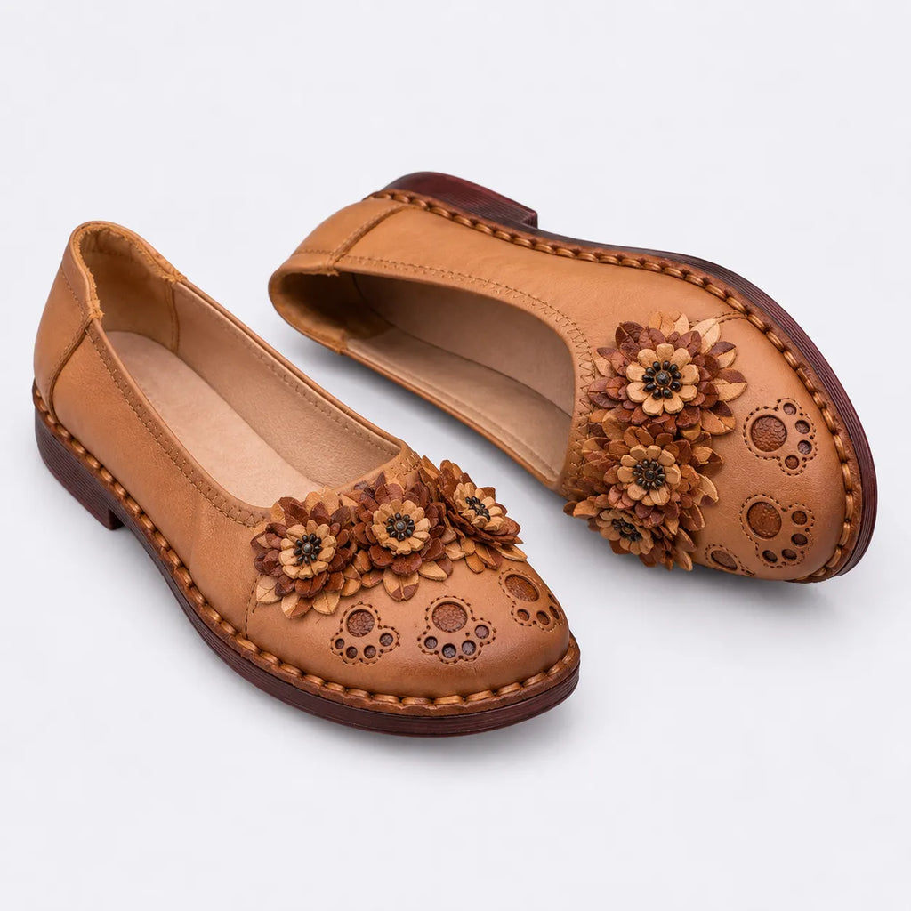 Mocassins Femme Cuir Fleur Ethnique Confort