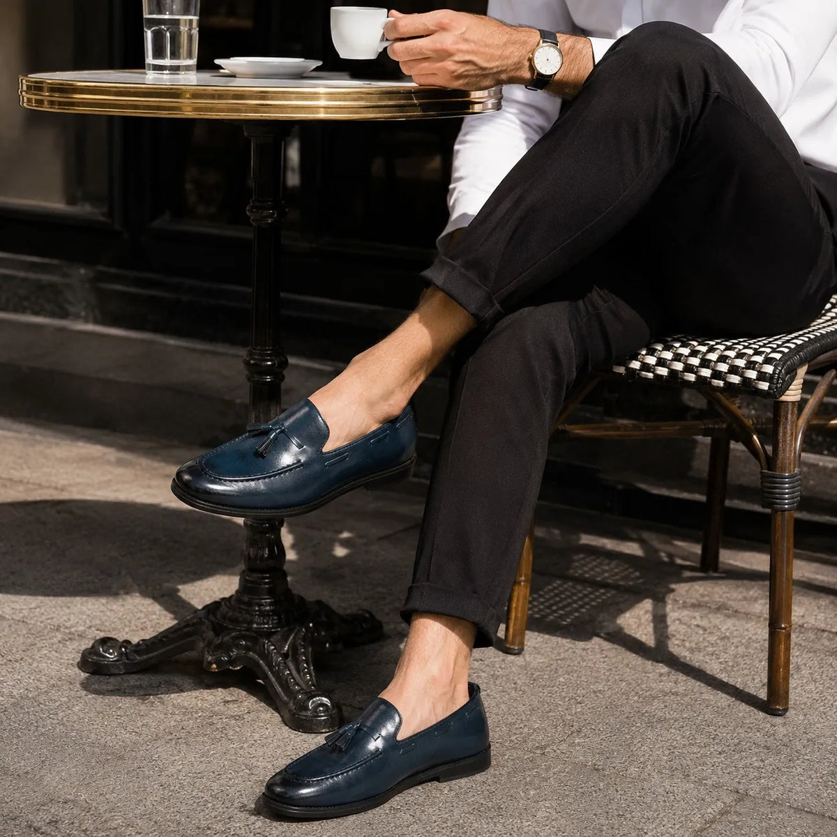 Mocassins Homme Bleu Style Américain
