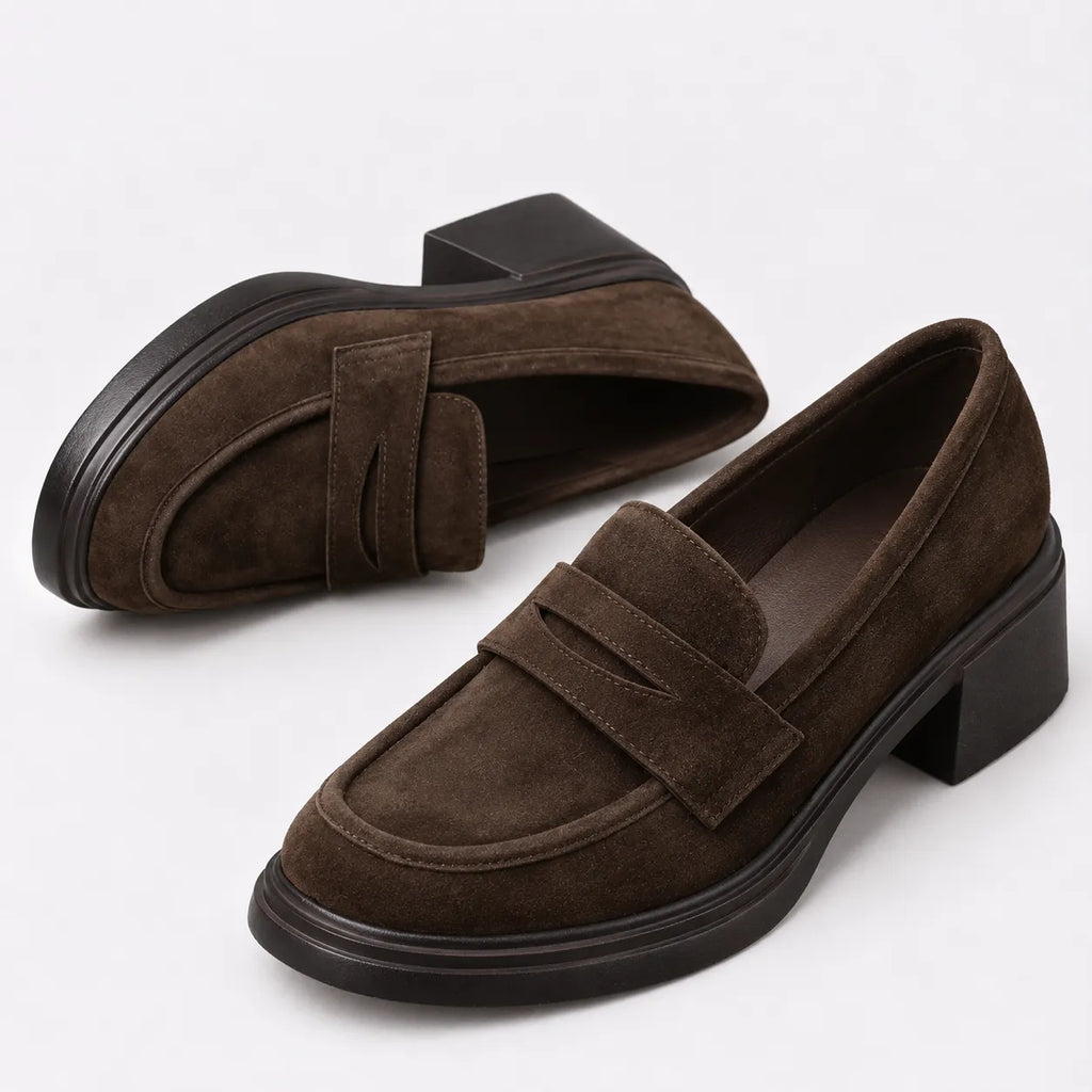 Mocassins Femme Daim Talon Épais Plateforme