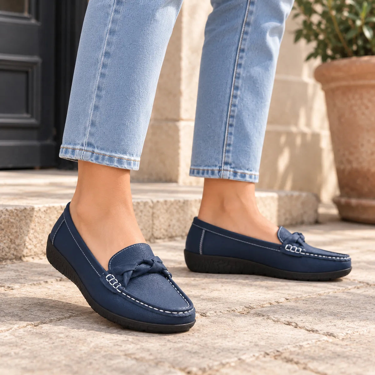 Mocassins Femme Cuir Slip-On Confort