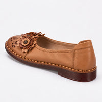 Mocassins Femme Cuir Fleur Ethnique Confort