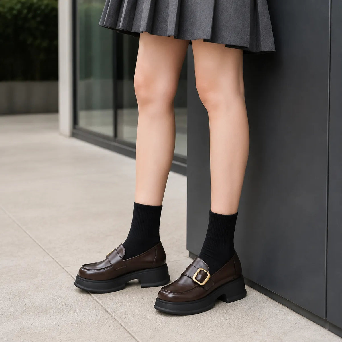 Mocassins Cuir Semelle Épaisse Coréen