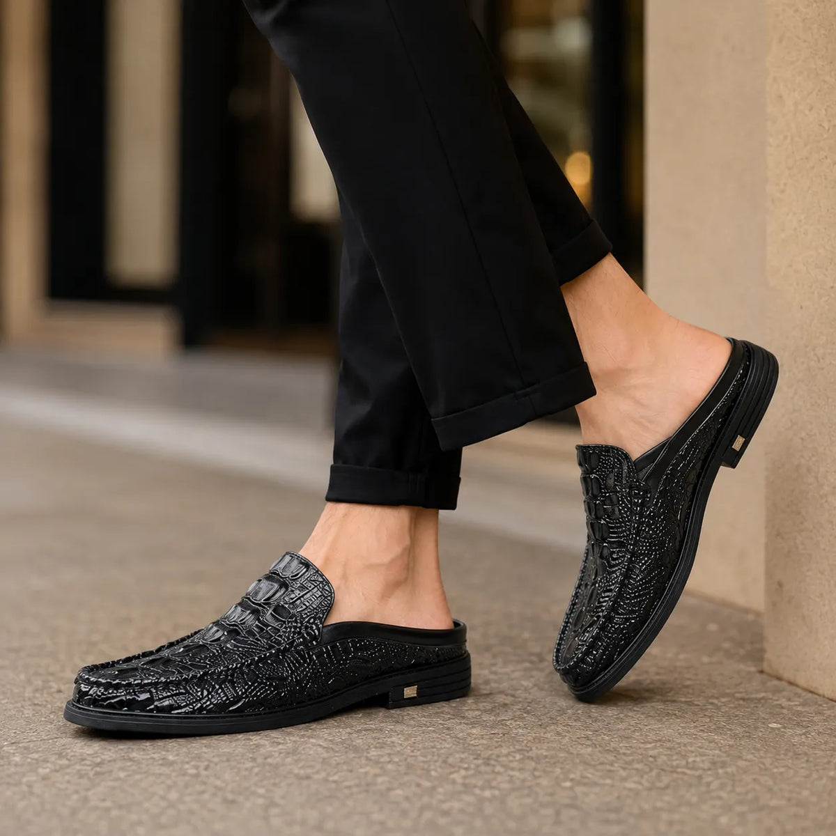 Mules Homme Cuir Croco Été