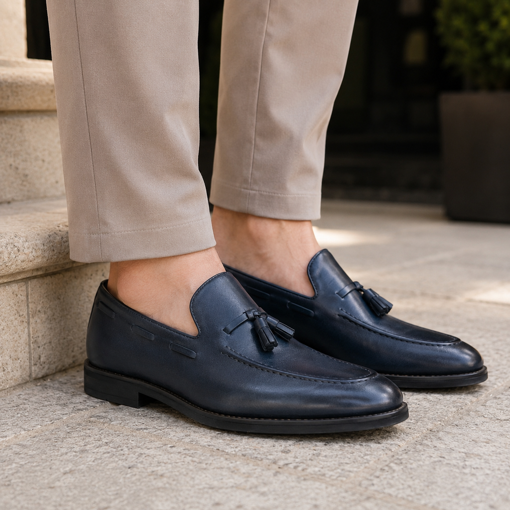 Mocassins Homme Bleu Style Américain