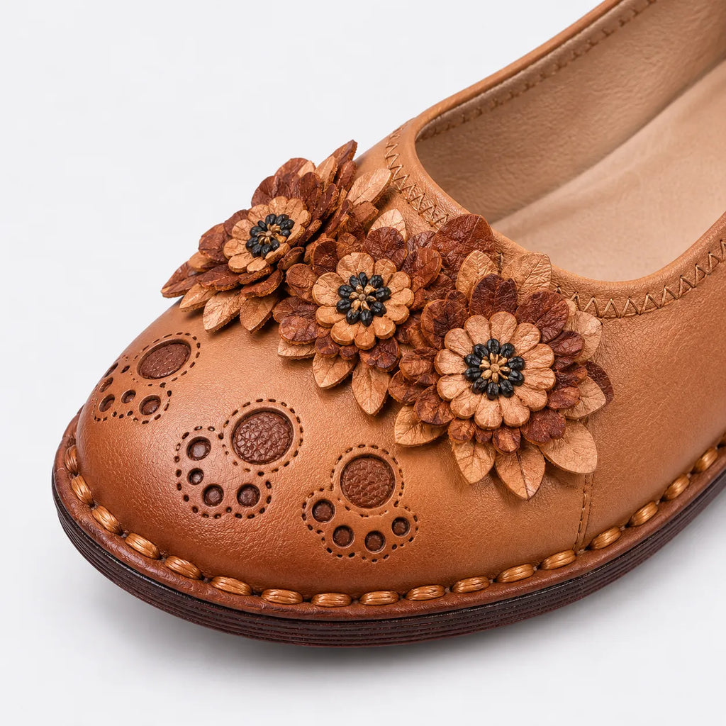 Mocassins Femme Cuir Fleur Ethnique Confort