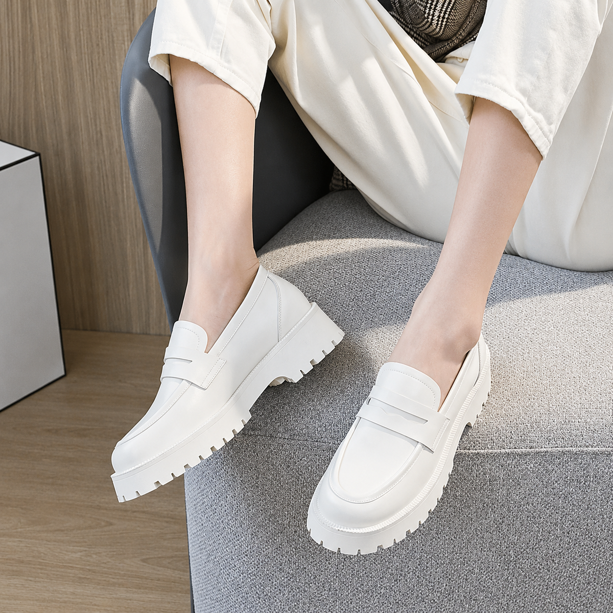 Mocassins Femme Semelle Épaisse Cuir Véritable