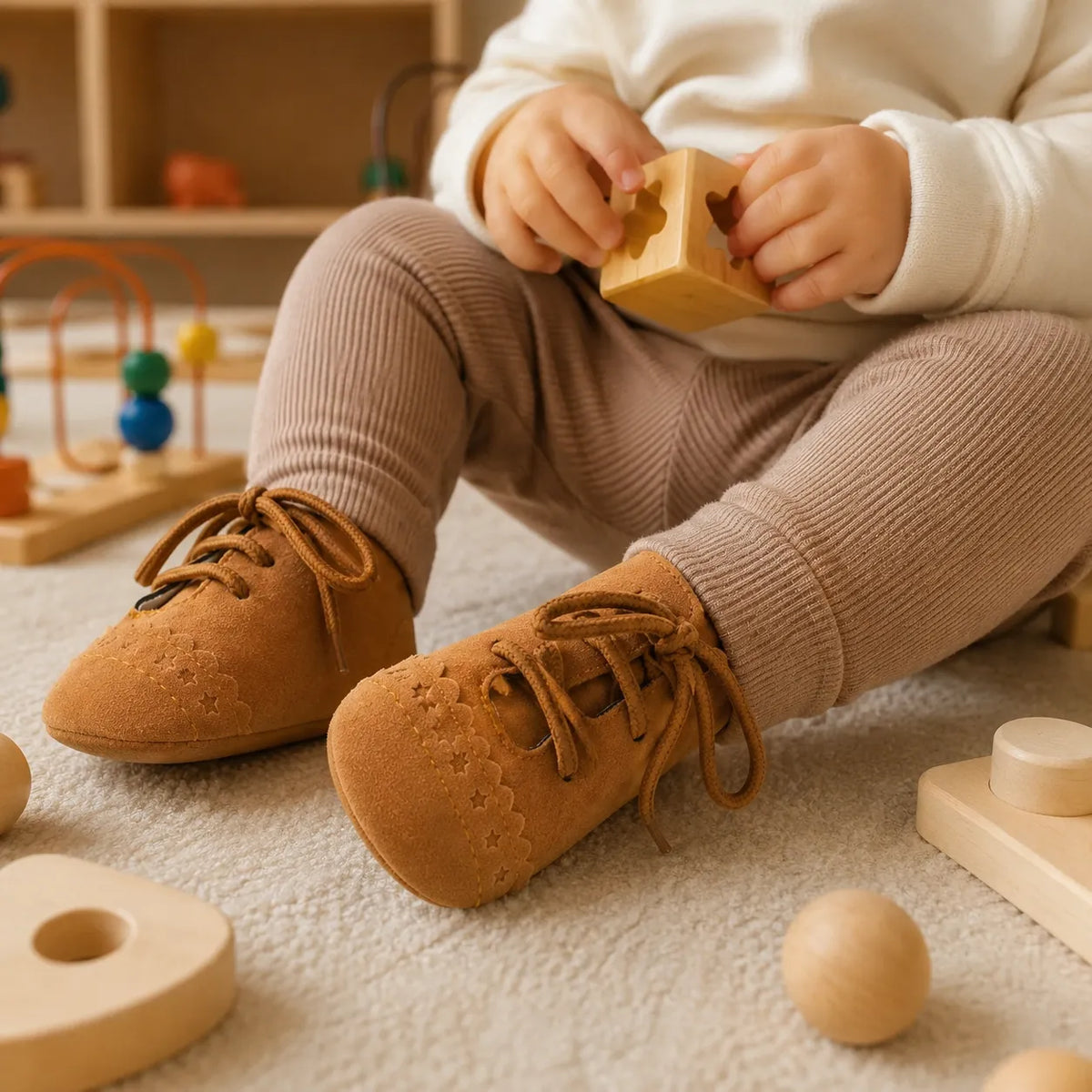 Mocassins Bébé Daim Lacets Franges