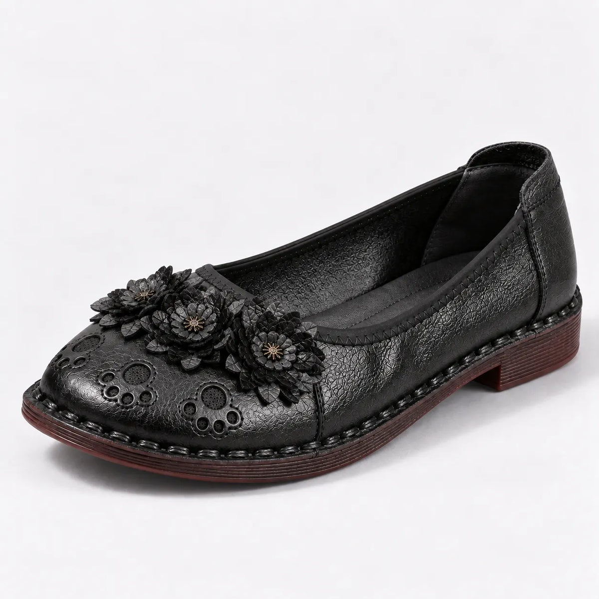 Mocassins Femme Cuir Fleur Ethnique Confort