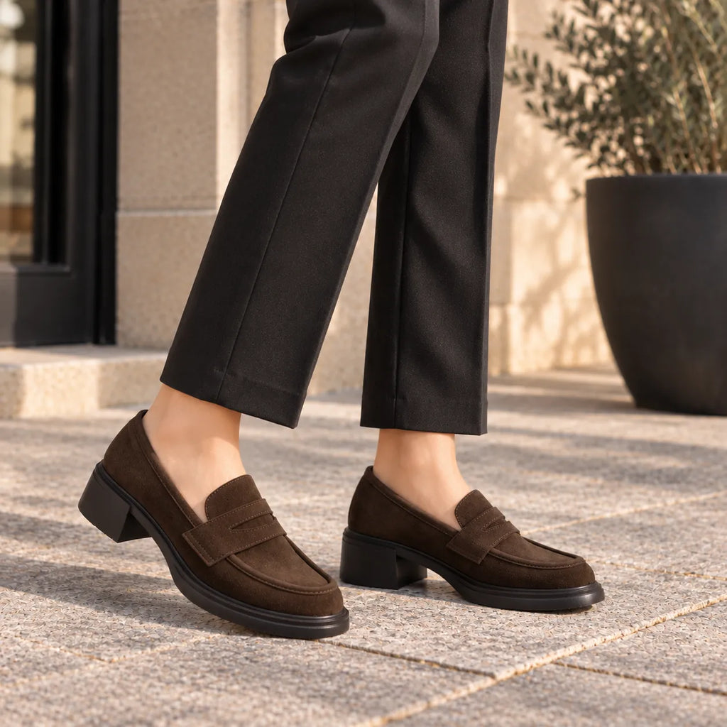 Mocassins Femme Daim Talon Épais Plateforme