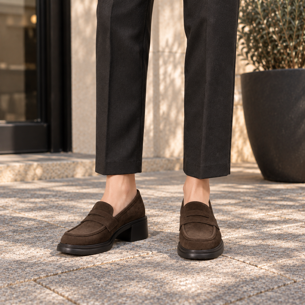Mocassins Femme Daim Talon Épais Plateforme
