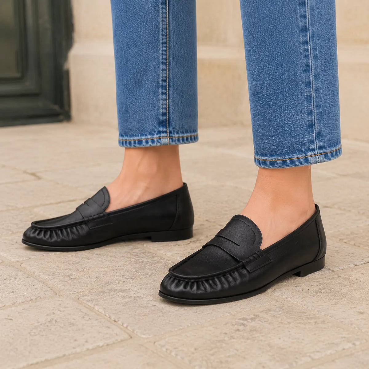 Mocassins Femme Cuir Plissé Luxe