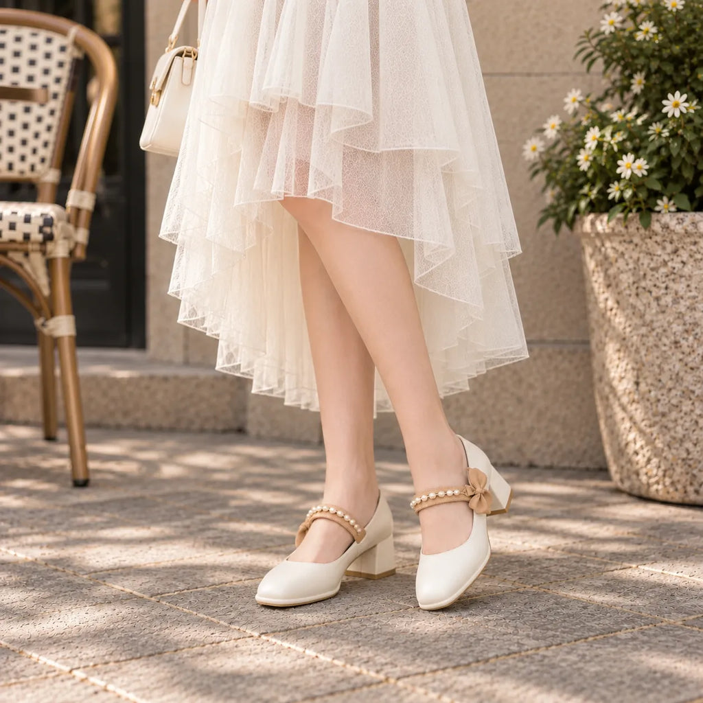 Mary Jane Femme Cuir Talon Épais Élégant