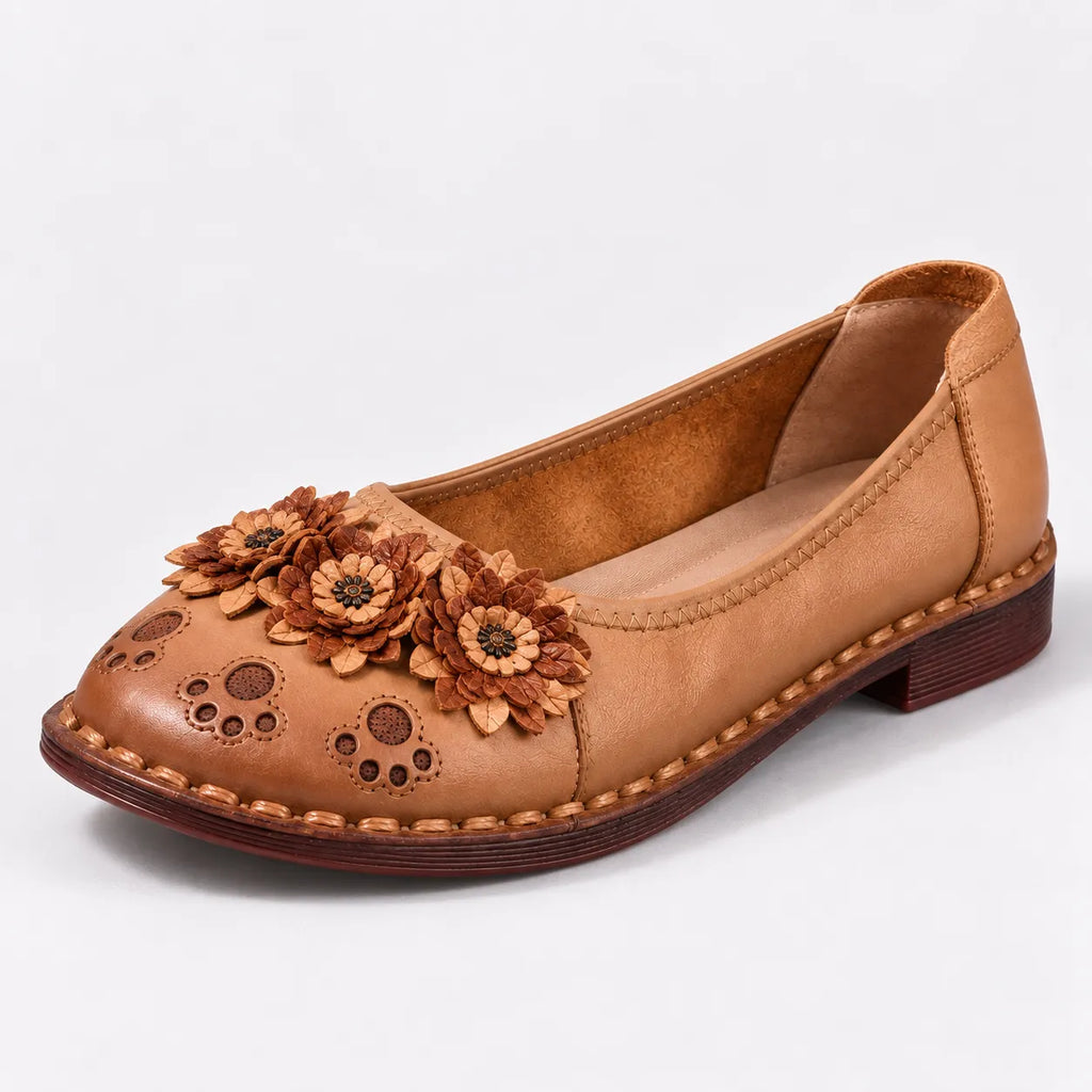 Mocassins Femme Cuir Fleur Ethnique Confort