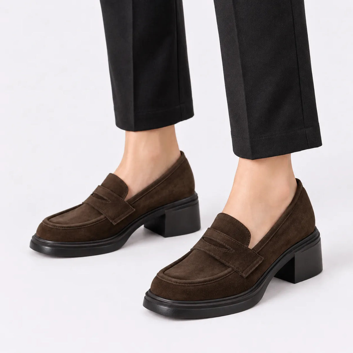 Mocassins Femme Daim Talon Épais Plateforme