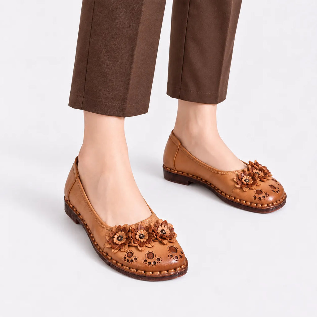 Mocassins Femme Cuir Fleur Ethnique Confort