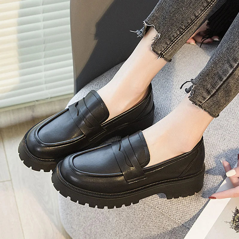 Mocassins Femme Semelle Épaisse Cuir Véritable
