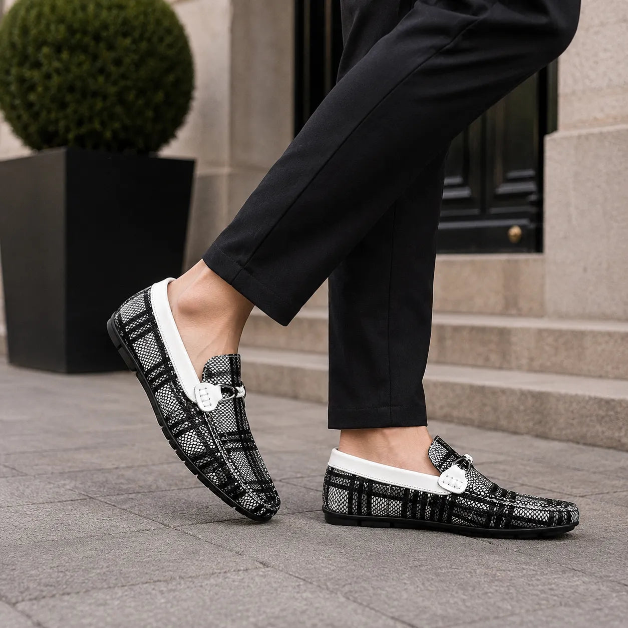 Mocassins Carreaux Cuir Respirant Été