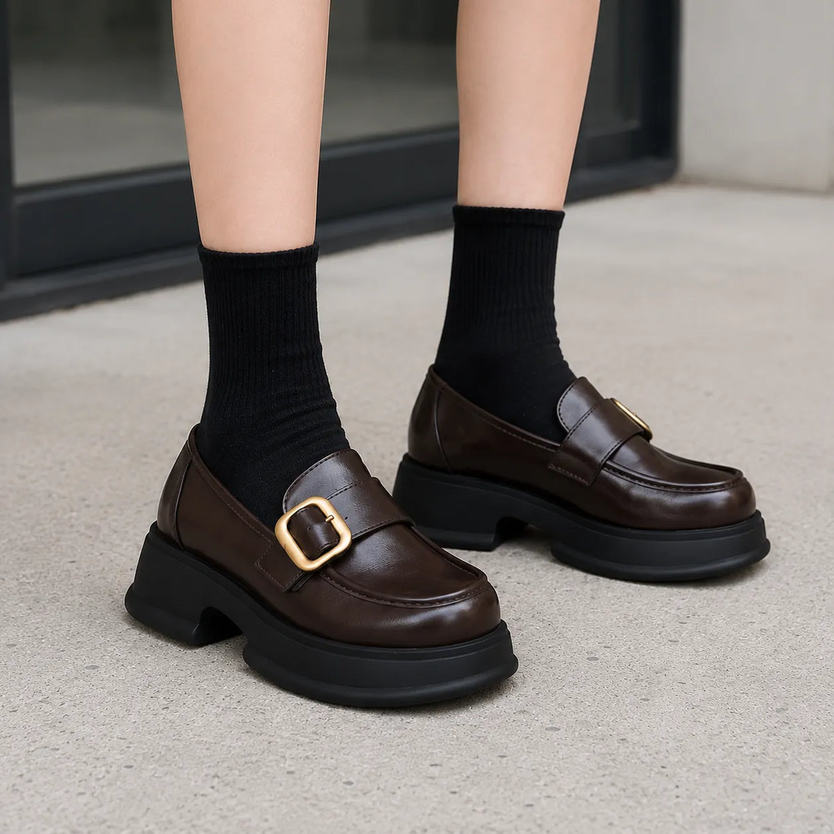 Mocassins Cuir Semelle Épaisse Coréen