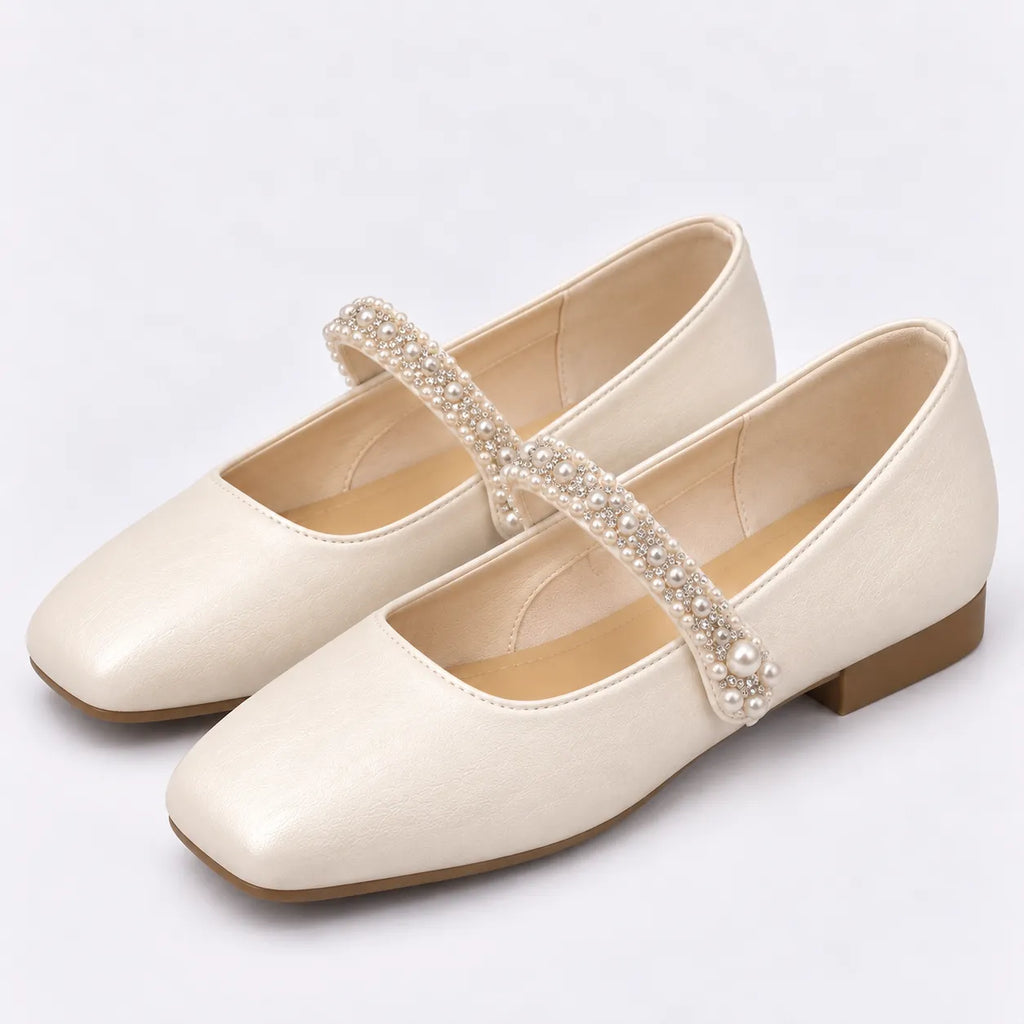 Mary Jane Femme Perles Strass Rétro