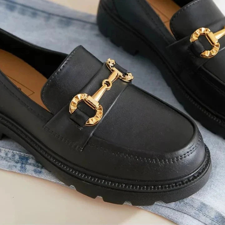 Mocassins Rétro Boucle Or Rond